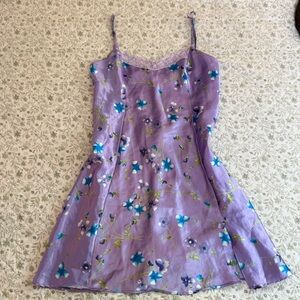 L.A. Intimates purple floral mini slip dress with lace detailing